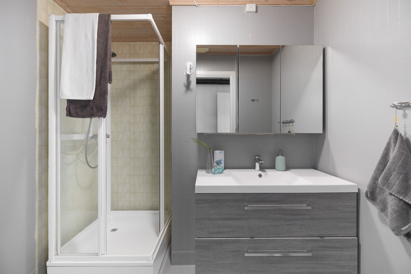 Badet i underetasjen har dusjkabinett, servant skap og toalett. Galleribilde