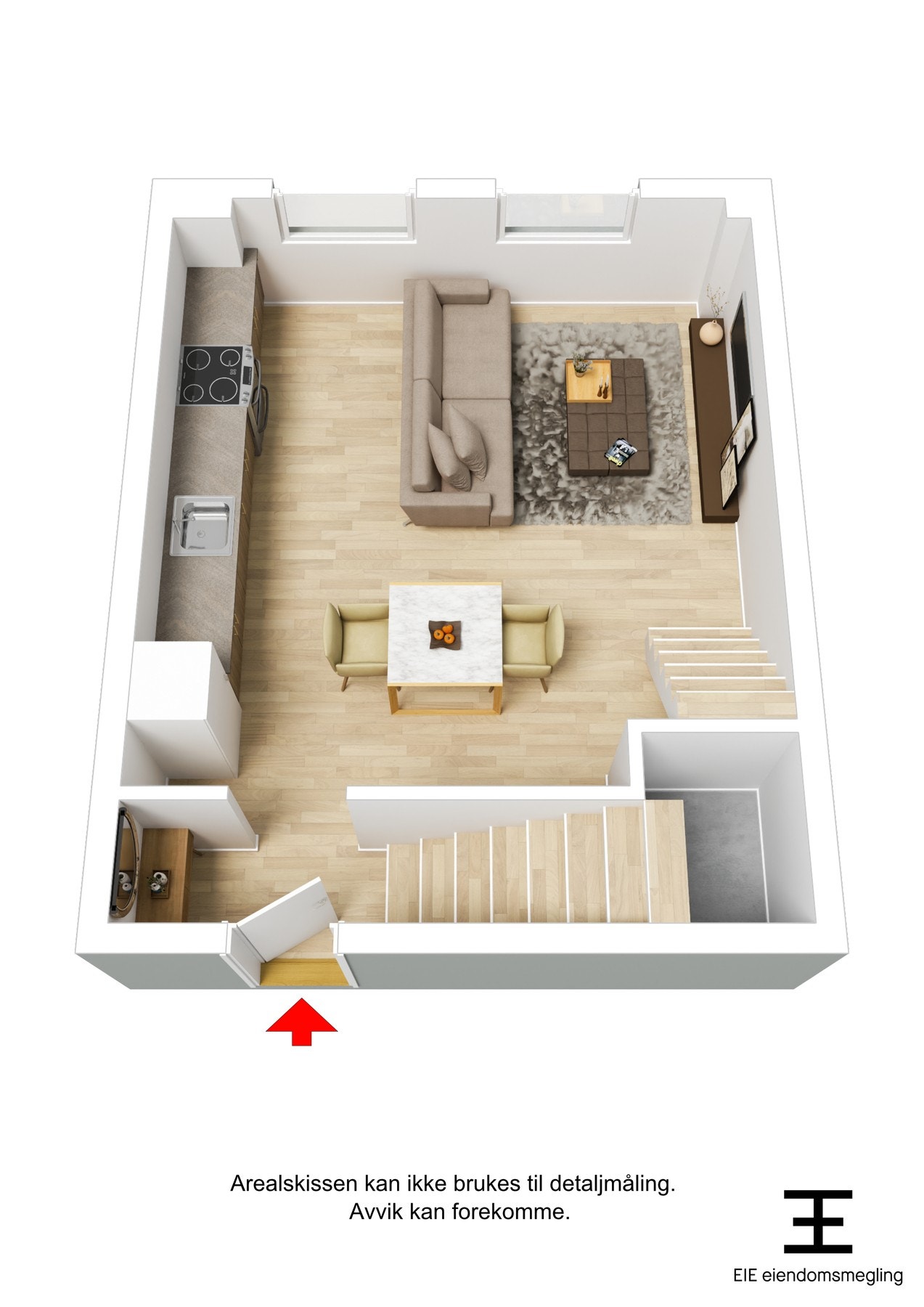 Boligens plantegning i 3D - 1. etasje. Galleribilde