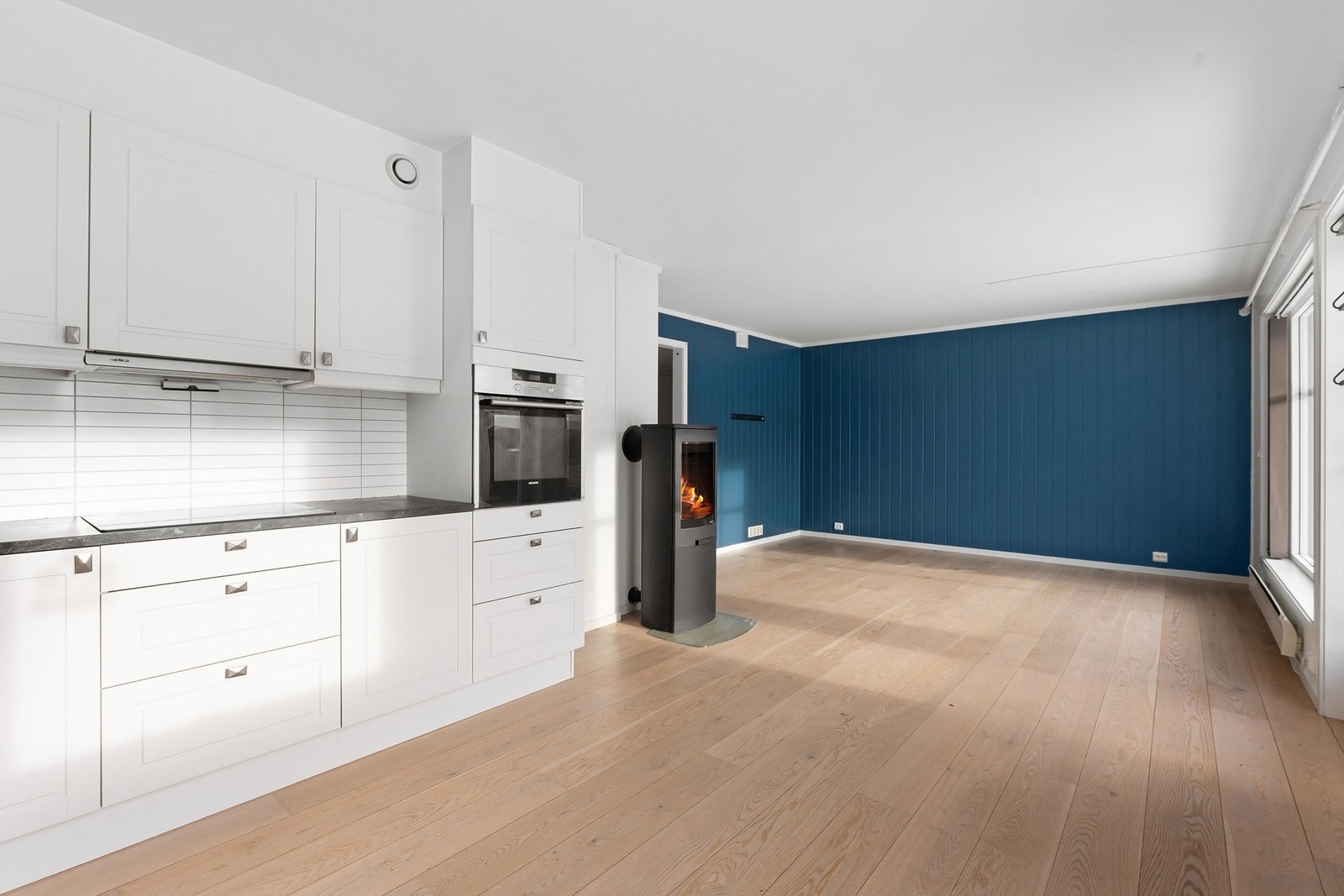 Den gjennomgående planløsningen gir en god romfølelse og fleksible møbleringsmuligheter. Galleribilde