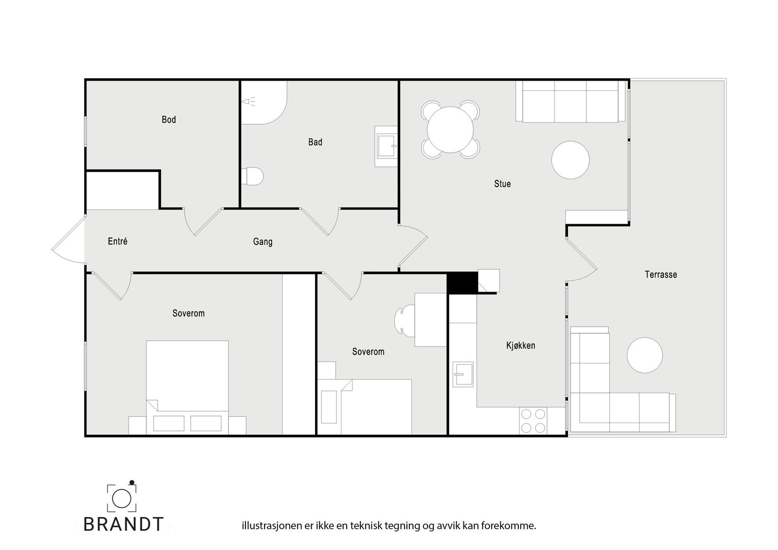 Leiligheten måler 66 kvm, og har en utvendig bod på 5 kvm Galleribilde