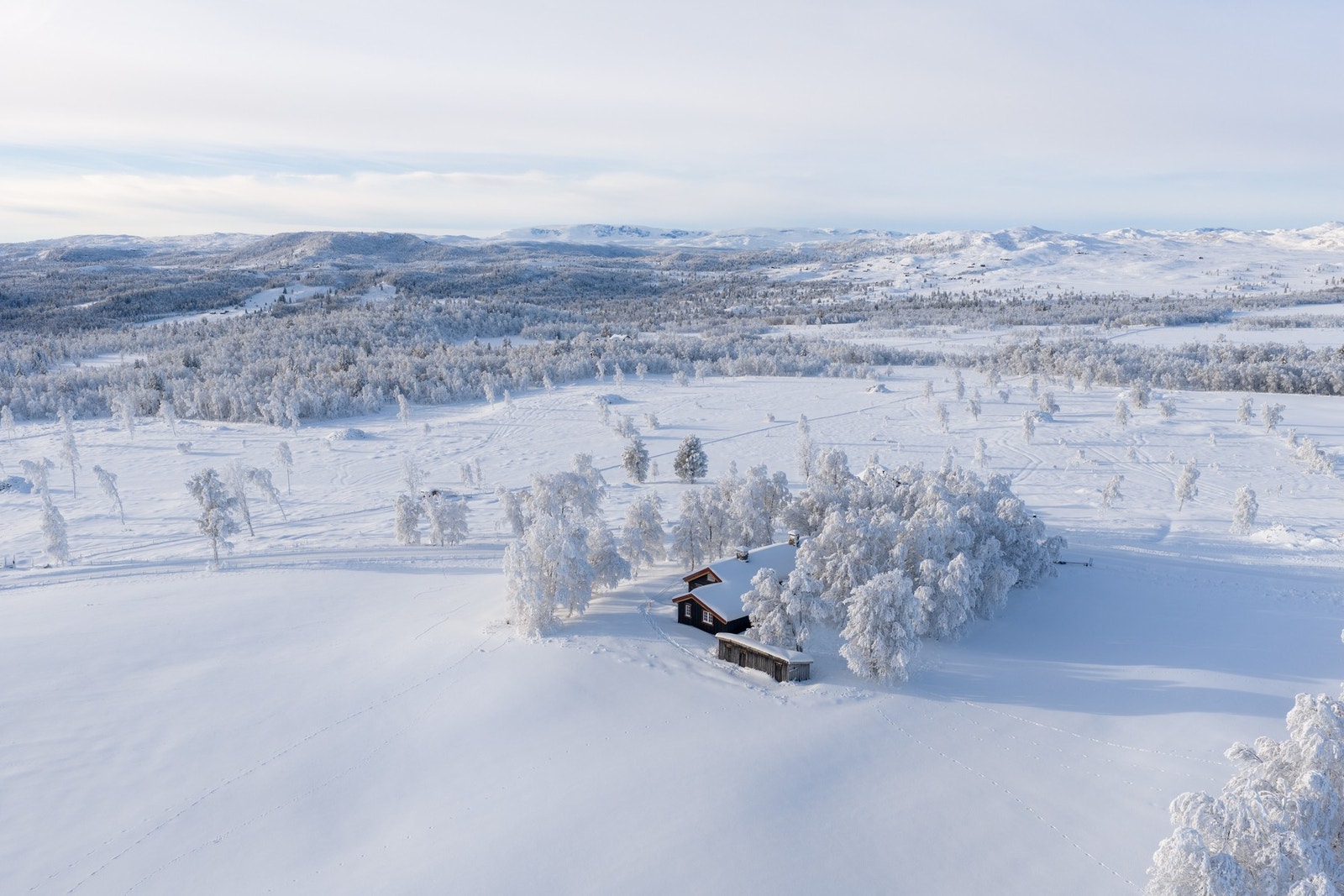 Hytta ligger høyt og fritt, 965 moh, med gode solforhold Galleribilde