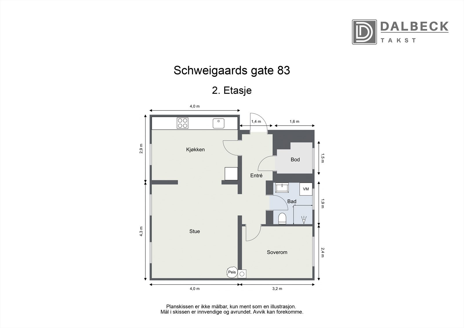 Plantegning. I tillegg disponerer leiligheten en kjellerbod på ca. 5 kvm. Galleribilde