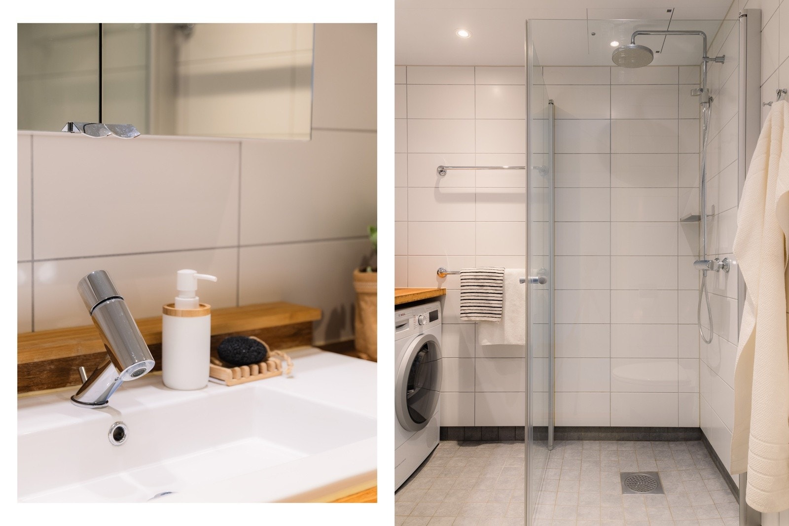 Badet har plass og opplegg for både vaskemaskin og tørketrommel. Galleribilde