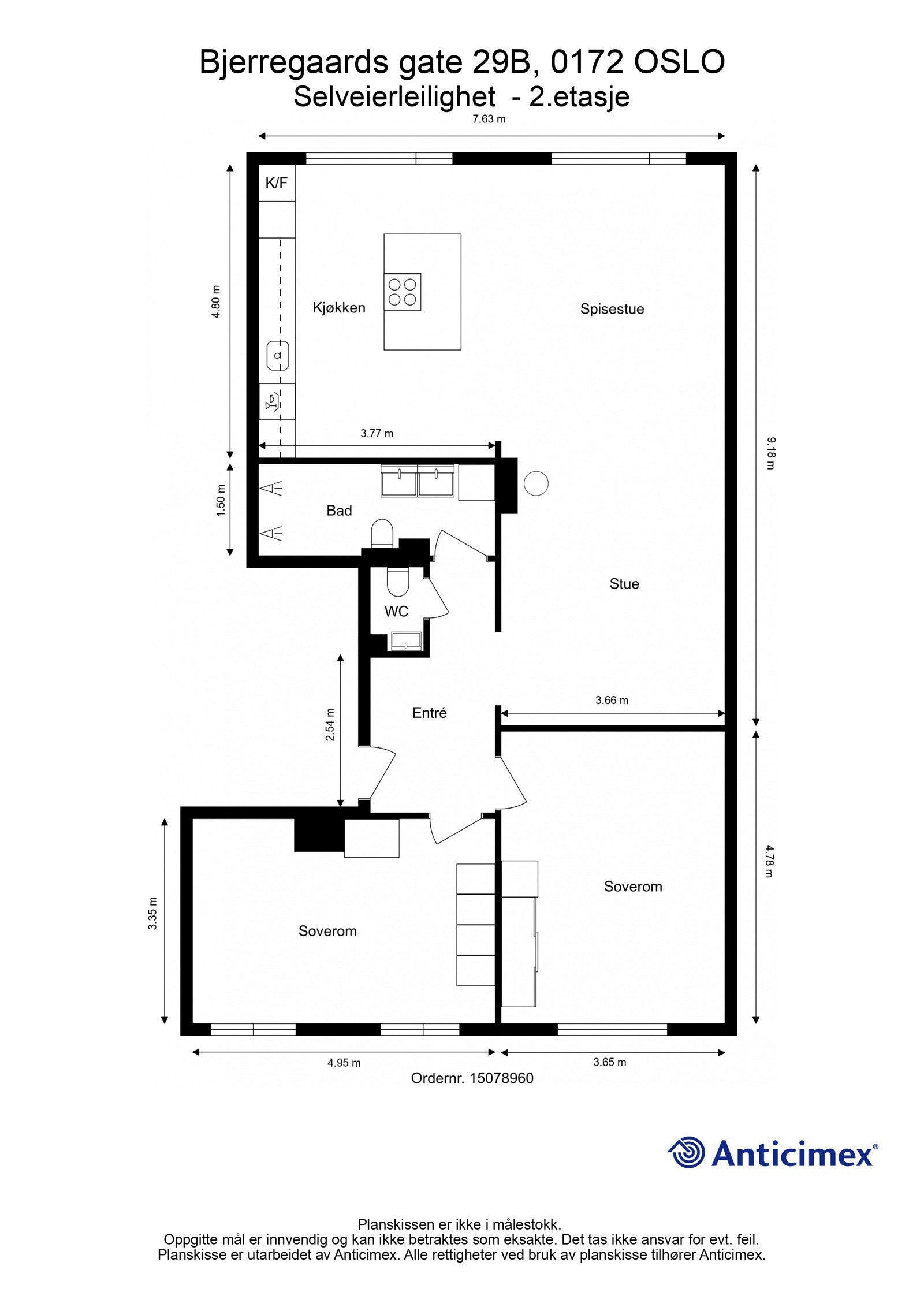 Svært praktisk beliggenhet i byggets 2 etg. Mulighet for ekstra soverom ved å flytte kjøkken inn i spisestuen. Galleribilde