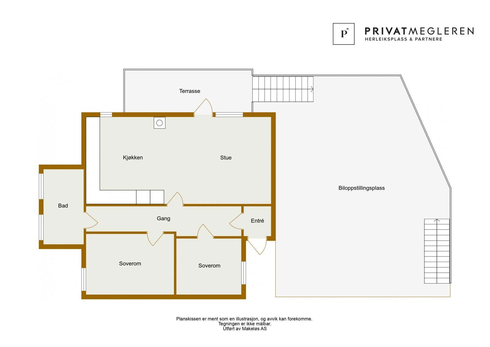 Plantegning. Avvik vil forekomme. Det er også en liten terrasse ved inngangsparti. Galleribilde