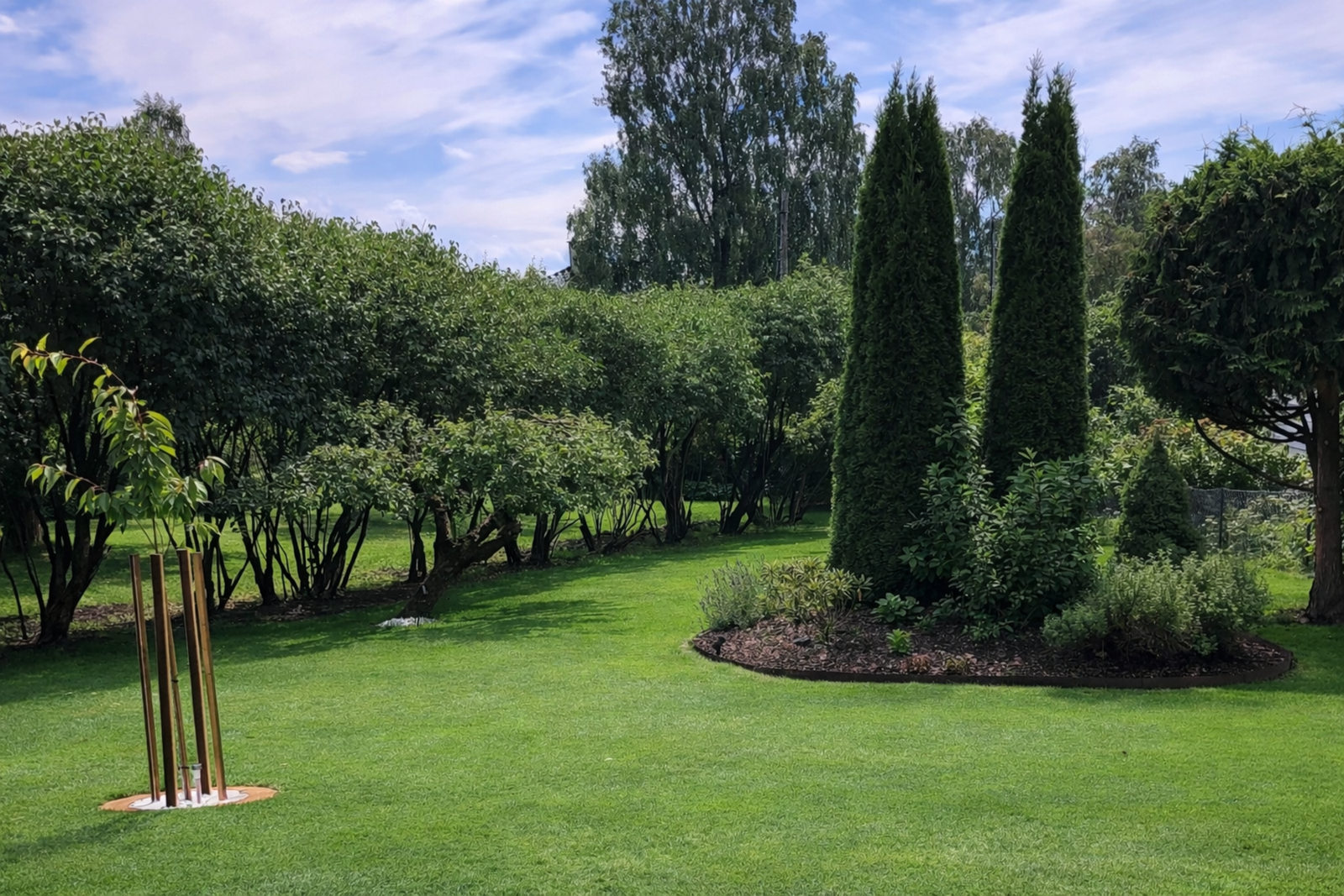 En grønn oase med epletrær og syriner. (Redigert med KI). Galleribilde