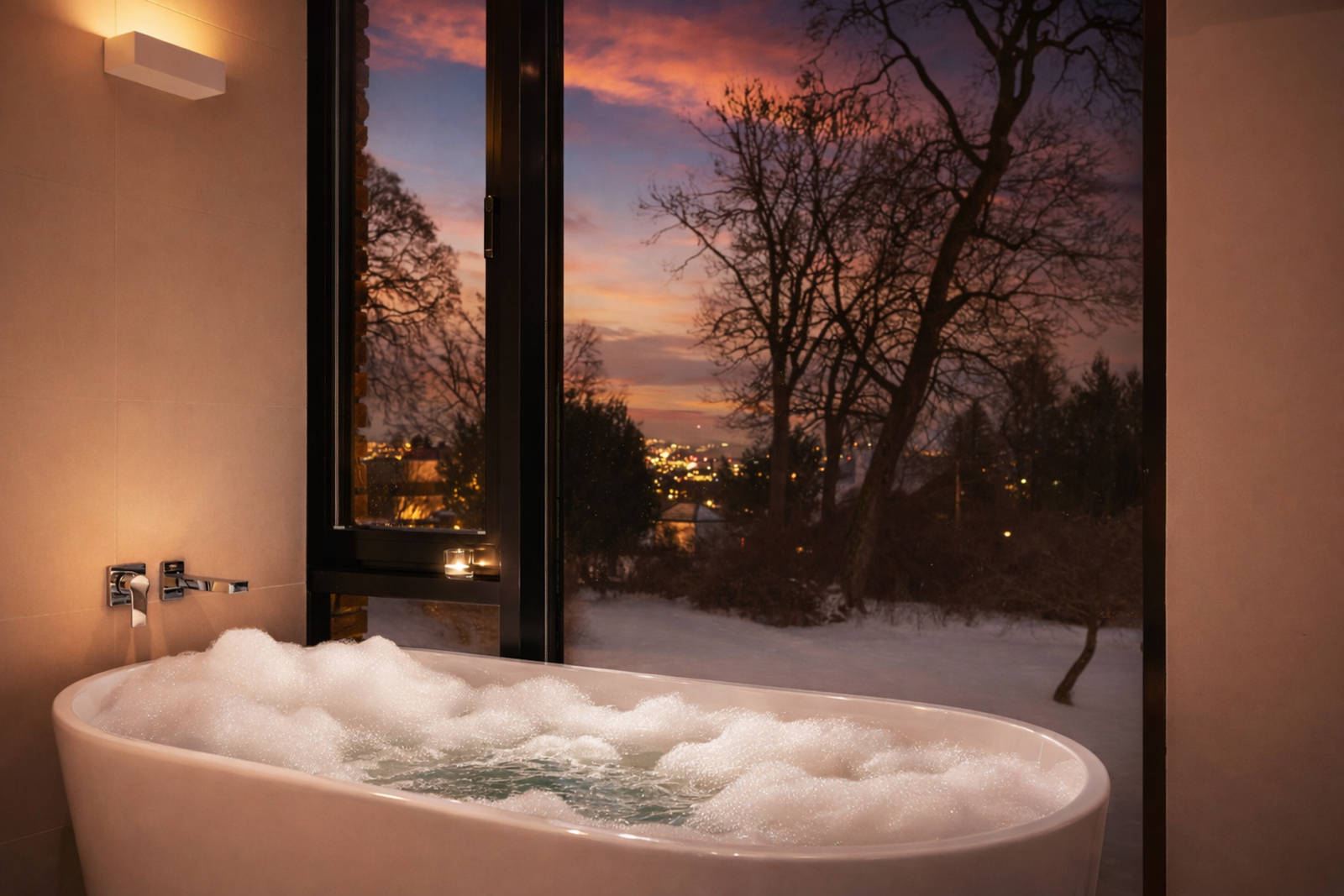 Nydelig utsyn mot Oslo sentrum om kvelden. (Redigert med KI). Galleribilde