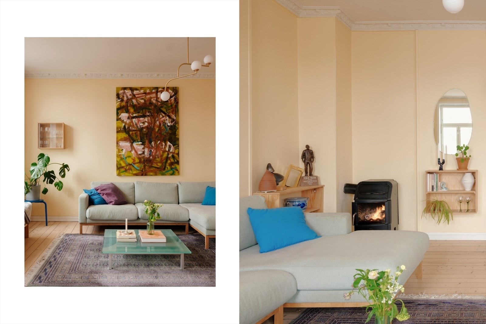 En koselig vedovn i stue sørger for en lun og hyggelig atmosfære. Galleribilde