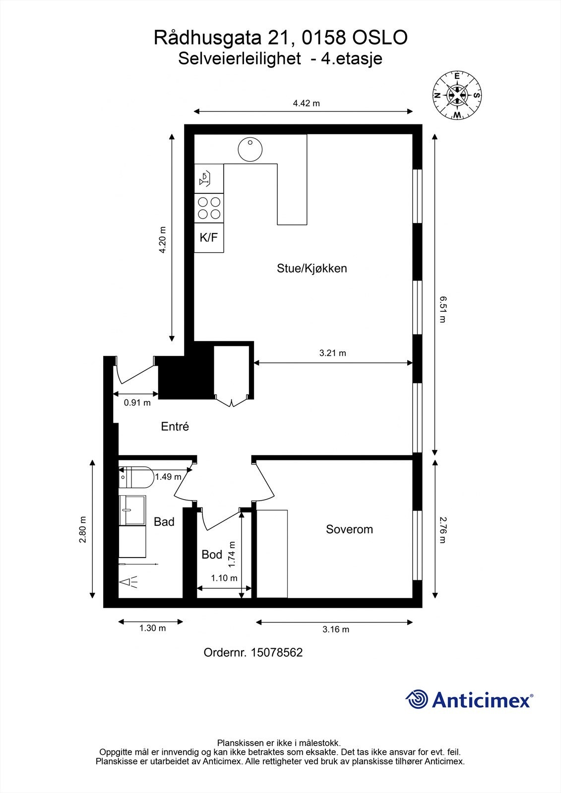Planløsning. Noen naboer har laget et ekstra soverom foran kjøkkenet. Galleribilde