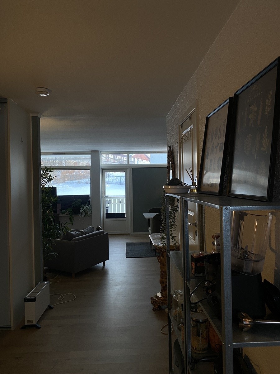 Ved kjøkkenet er det reoler med diverse kjøkkenapparater Galleribilde