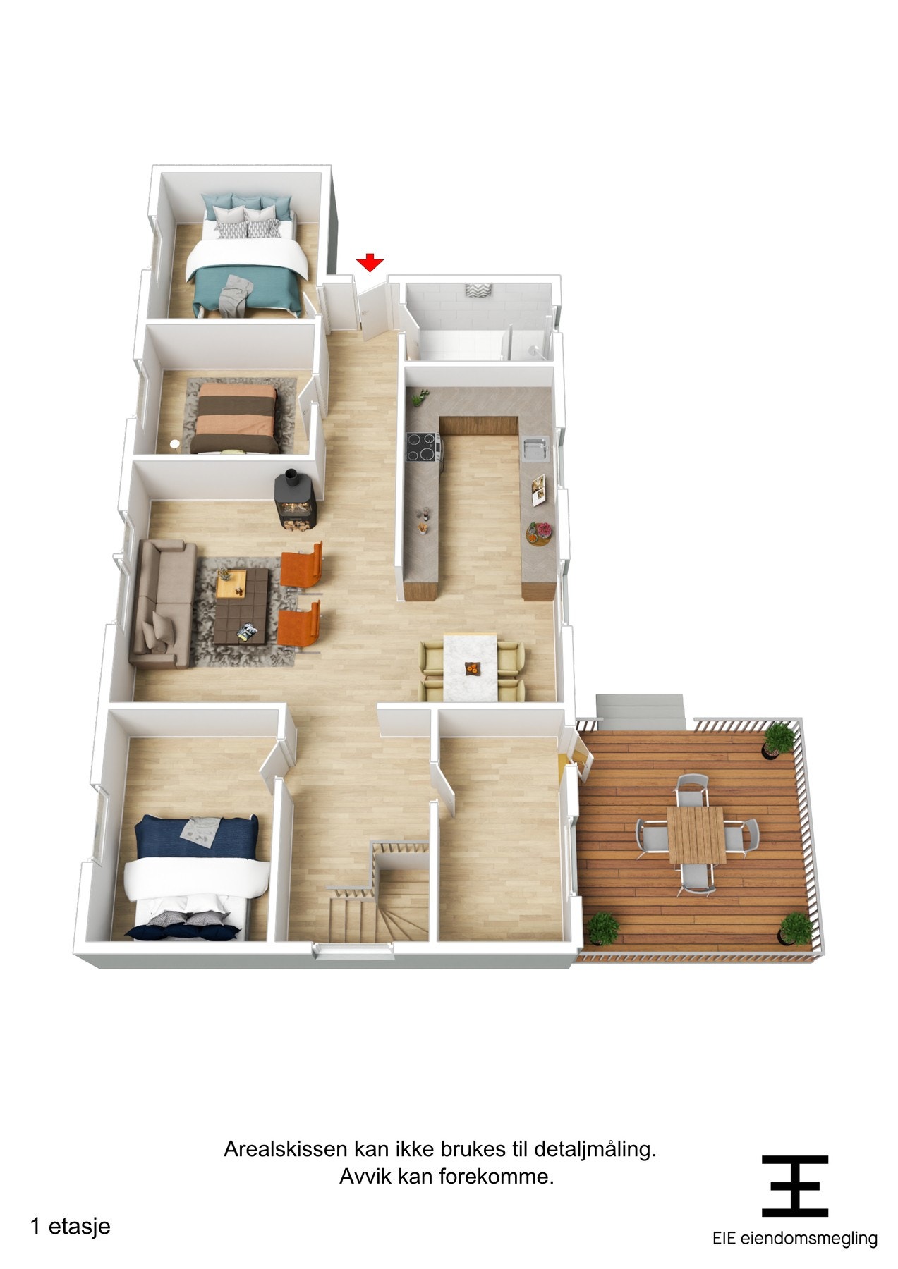 3D plantegning 1.etasje Galleribilde