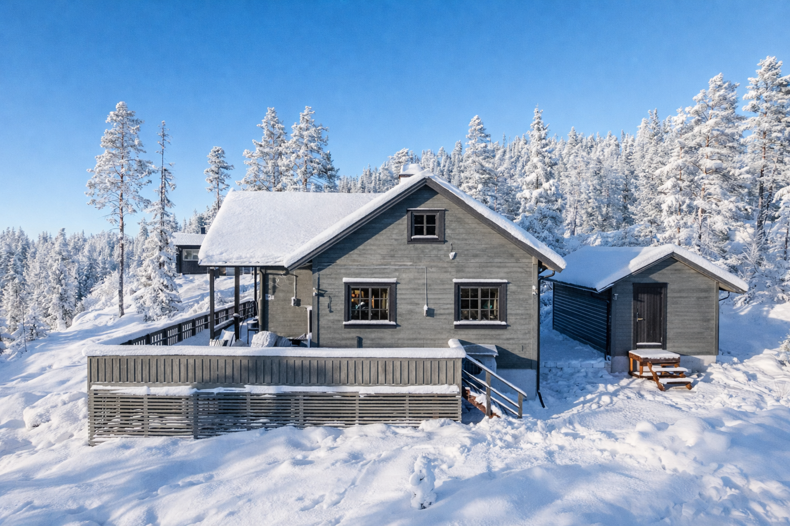 Koselig hytte med uthus i rolige omgivelser i Liamarka. Galleribilde