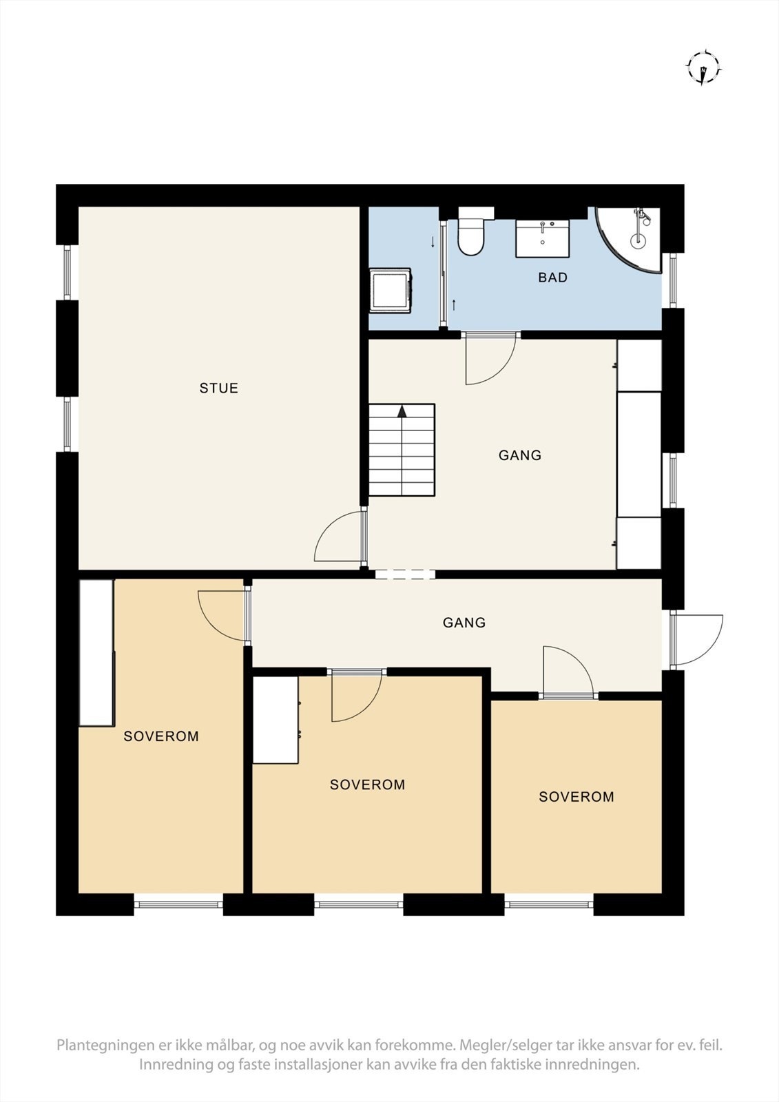 Plantegning underetasje, det ene soverommet brukes i dag som bod. Galleribilde