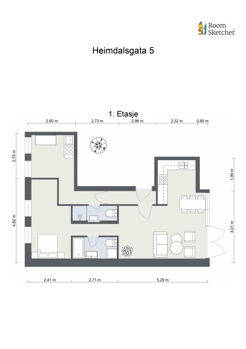 Leiligheten på 66 m² har en smart planløsning med en hoveddel og en hybel. Galleribilde