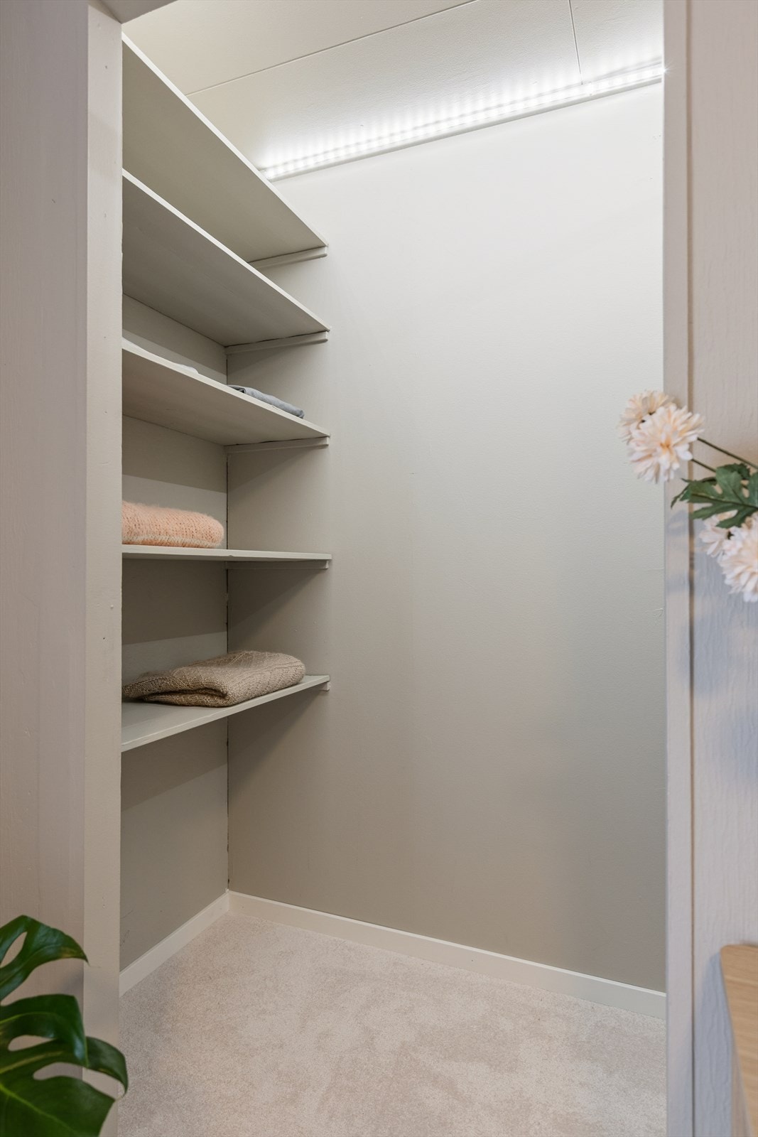 Walk-in garderobe med led belysning Galleribilde