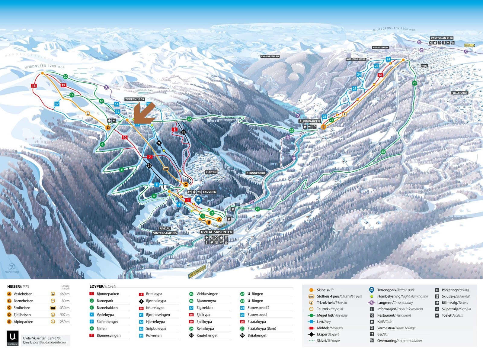 Hyttene vil ligge midt i hjertet i Uvdal Skisenter - Legg merke til U-ringen som knytter sammen dalsidene Galleribilde