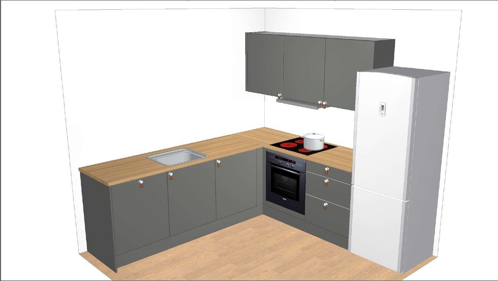 Tegning Kjøkken med hvitevarer Galleribilde