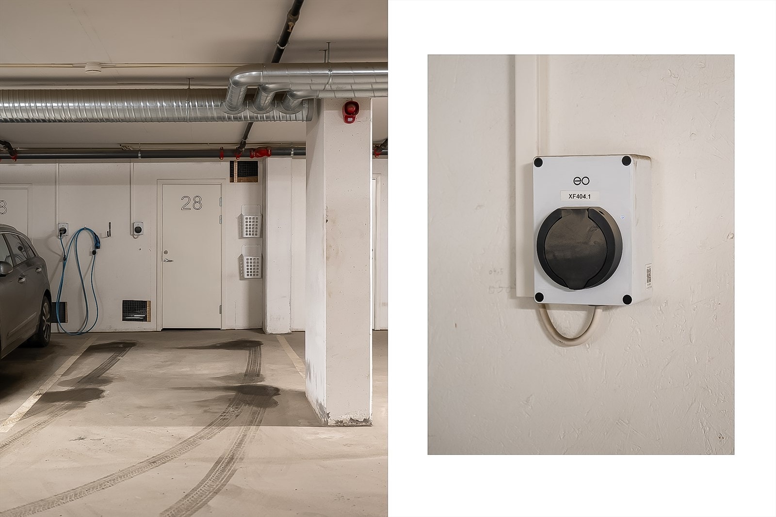 Leiligheten disponerer fast parkeringsplass i oppvarmet p-kjeller med elbillader. Like ved parkeringsplassen har man en bod på ca. 5 kvm. Galleribilde