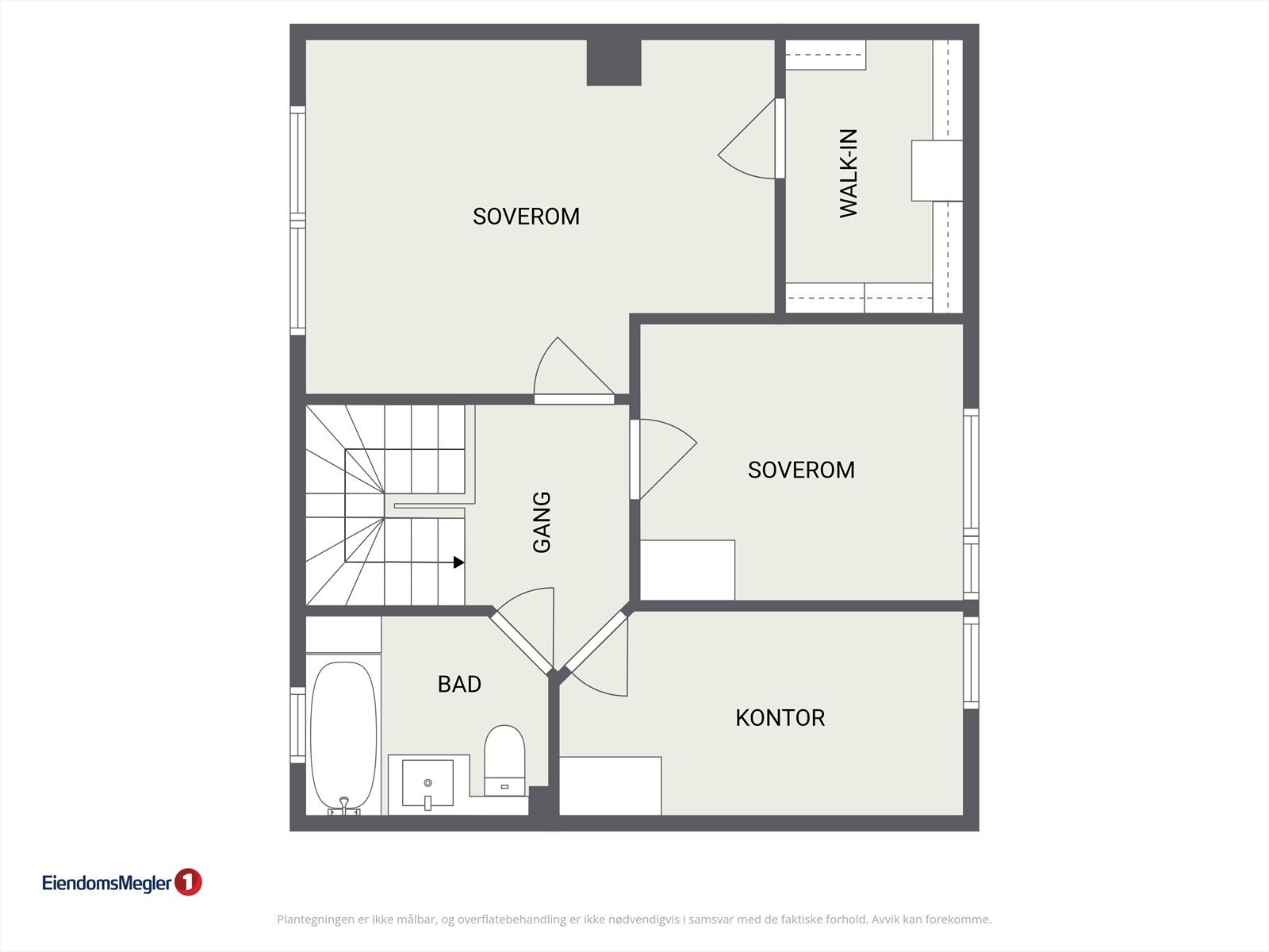 Andre etasje inneholder tre soverom, bad og garderoberom Galleribilde