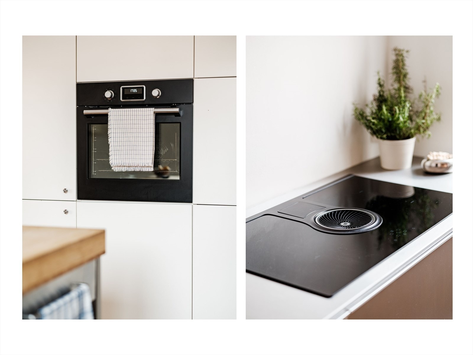 Integrerte hvitevarer som medfølger. Legg merke til platetoppen med nedfelt ventilator. Galleribilde