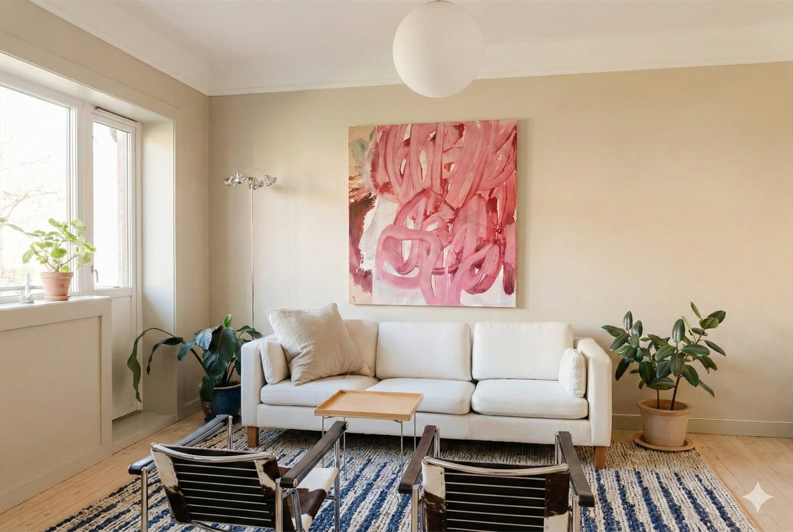 Her er et bilde av en annen møblering i stuen. Selgers private bilde. Galleribilde