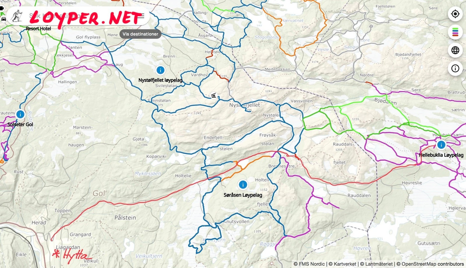 Det er over 30 km preparerte skiløyper på Golsfjellet/Søråsen og innover mot Hellebekk i Sør-Aurdal. Galleribilde