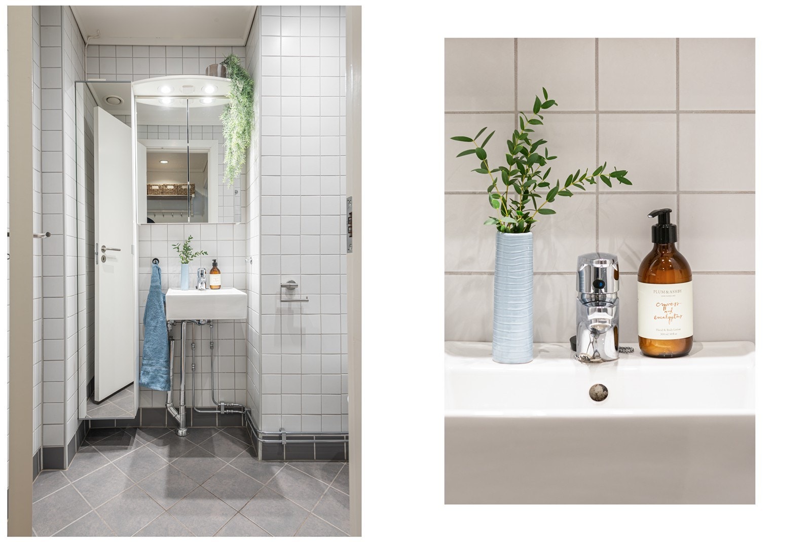 Badet er flislagt med opplegg for vaskemaskin, varme i gulv og lys og tidløs innredning. Galleribilde