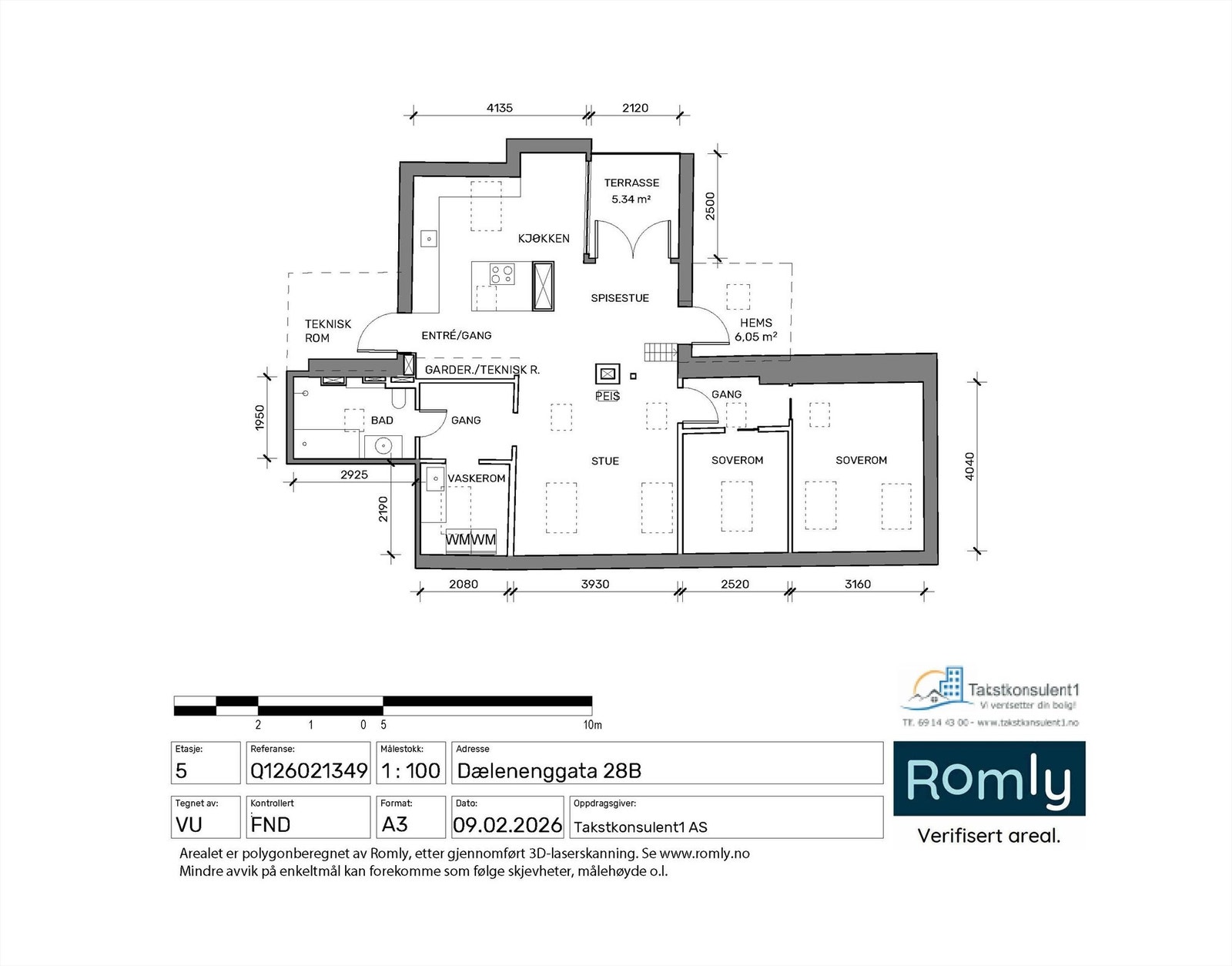 Arealeffektiv planløsning over 71 m² med to soverom, hems og åpen stue- og kjøkkenløsning. Galleribilde