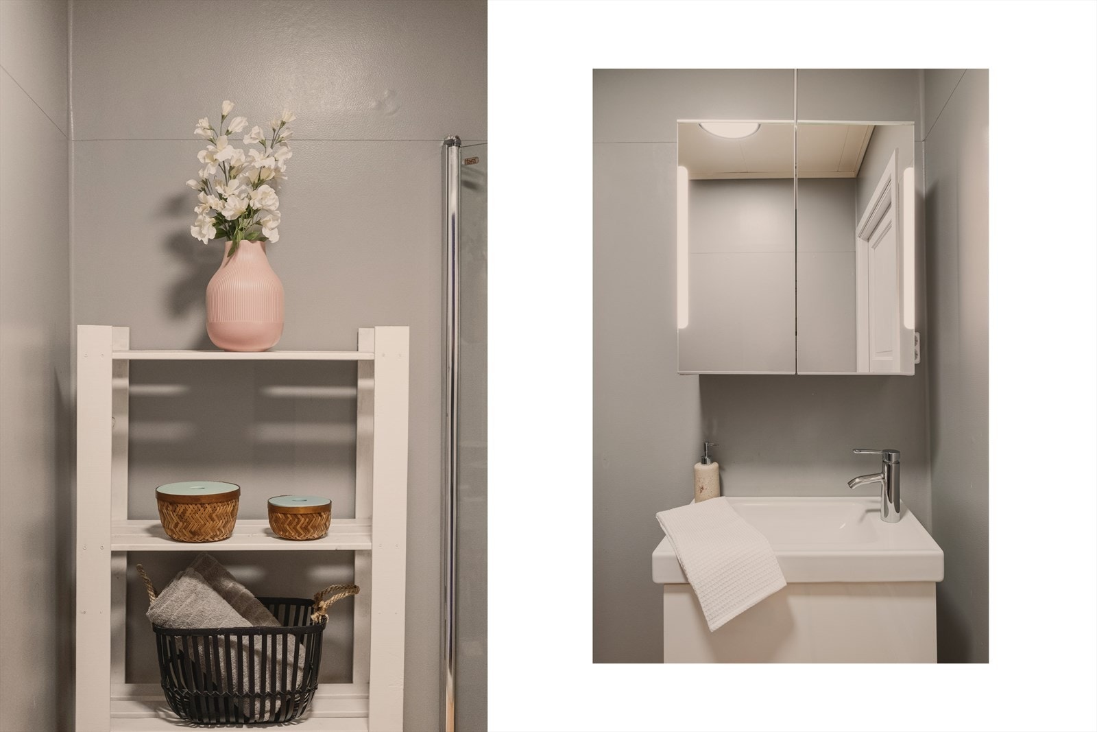 - Badet er innredet med heldekkende servant, speilskap med belysning, toalett og dusjhjørne - Galleribilde