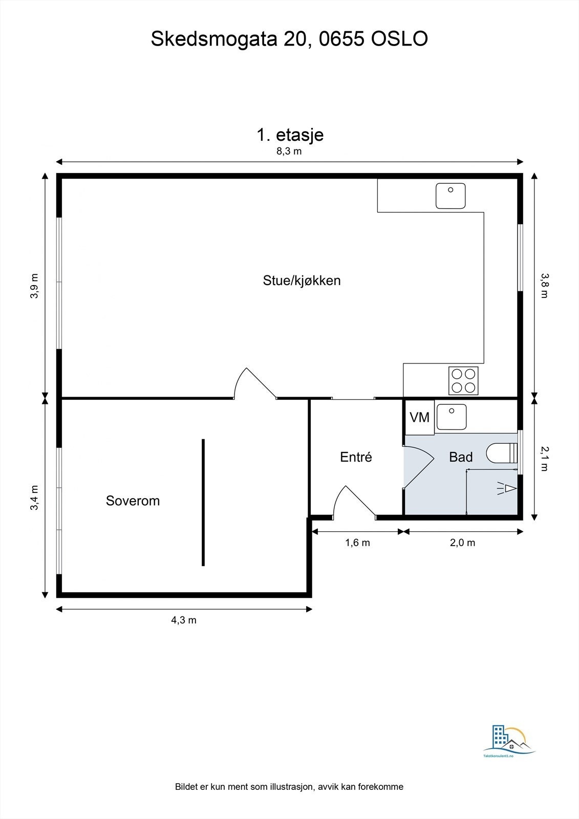 Leiligheten har en gjennomgående og arealeffektiv planløsning på 56 m². Galleribilde
