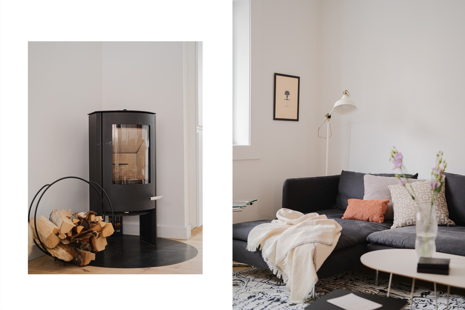 Peisen i stuen gir ekstra varme og skaper en stemningsfull atmosfære. Galleribilde