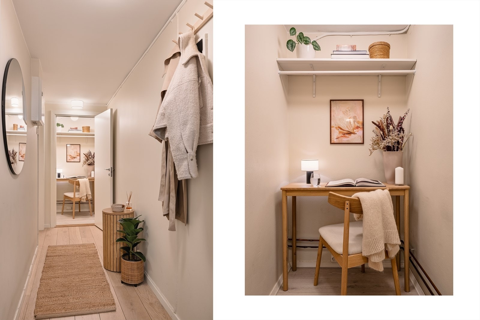 Entréen gir et godt førsteinntrykk av leiligheten. Her finner du også den praktiske boden. Galleribilde