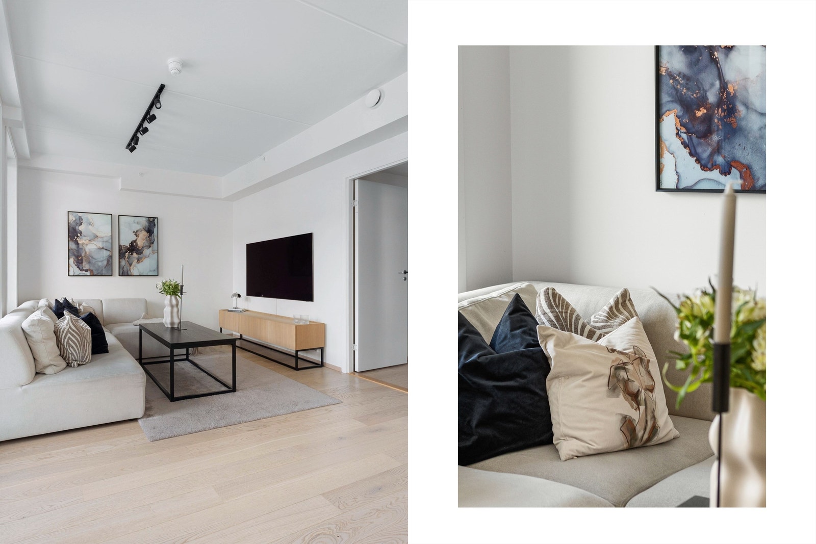 Rommet har en romslig og godt dimensjonert utforming med god plass til sofagruppe, salongbord og TV-seksjon. Galleribilde