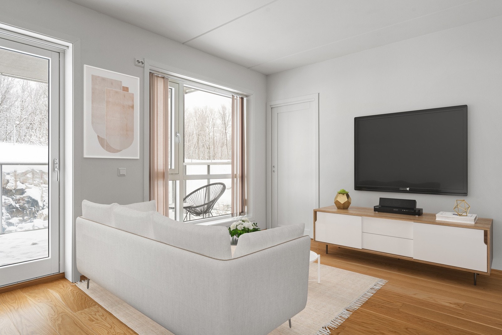 Det er vannbåren gulvvarme i leiligheten. Digital styling ment som illustrasjon - avvik kan forekomme.