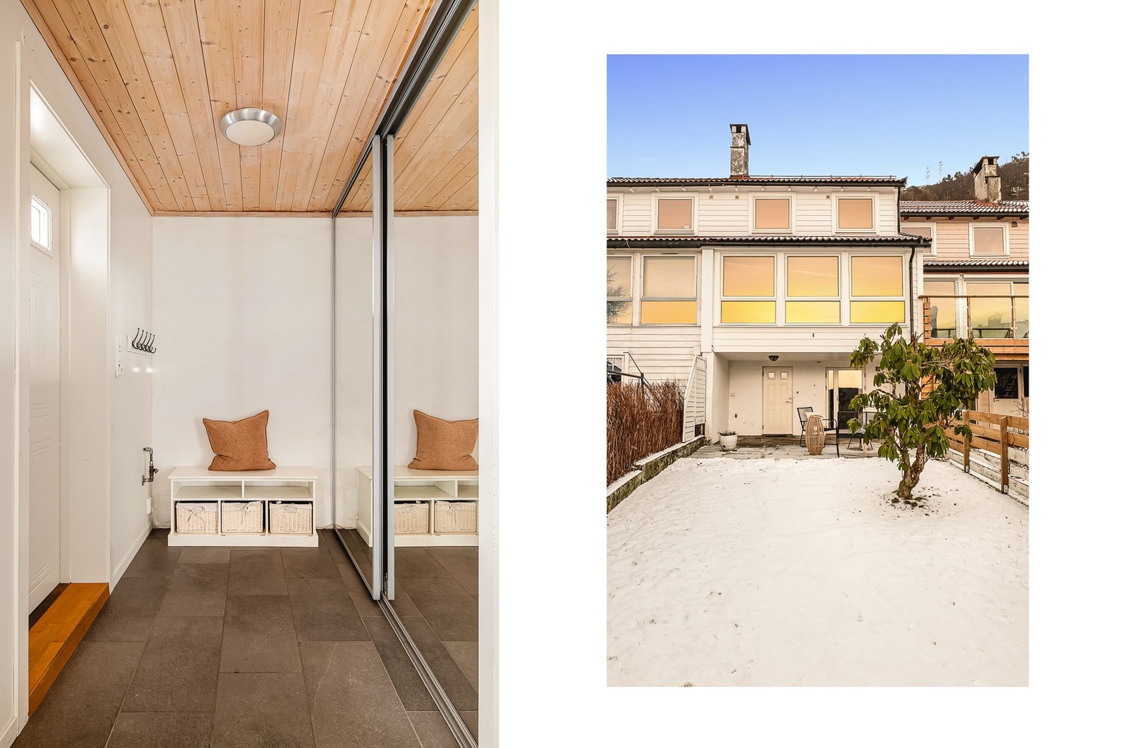 Inngangspartiet i underetasjen er innredet med praktisk skyvedørsgarderobe Galleribilde