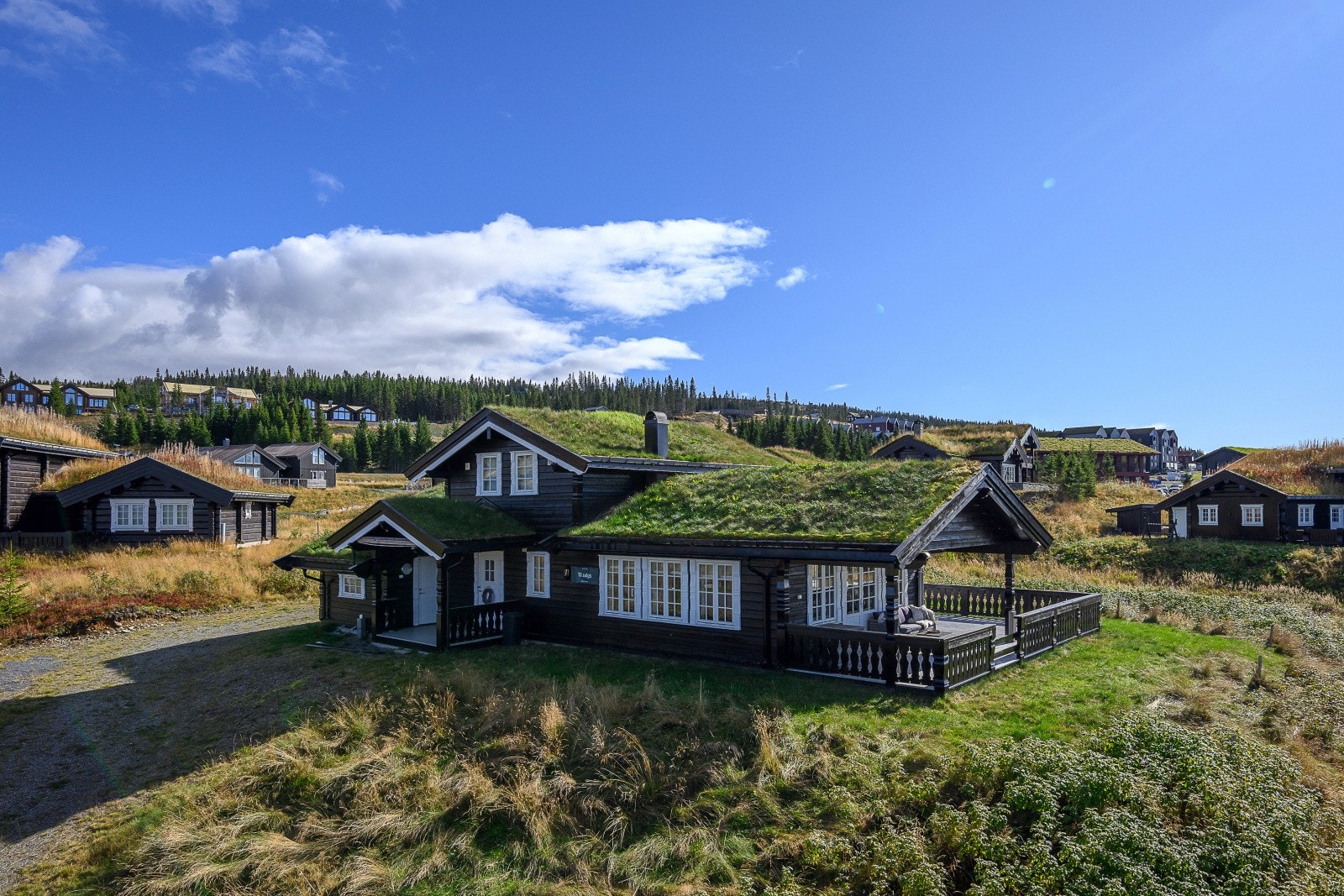 Hytta har en pent opparbeidet naturtomt og store, solrike uteplasser. Galleribilde