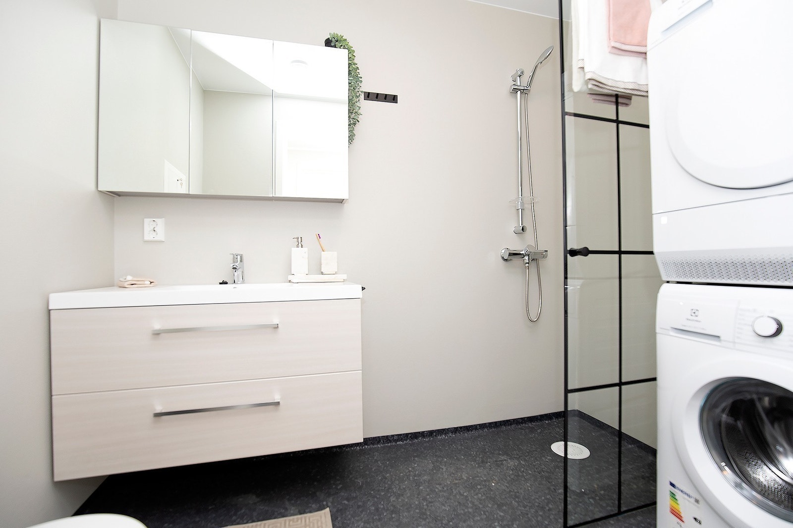 Bad med vaskemaskin og tørketrommel Galleribilde