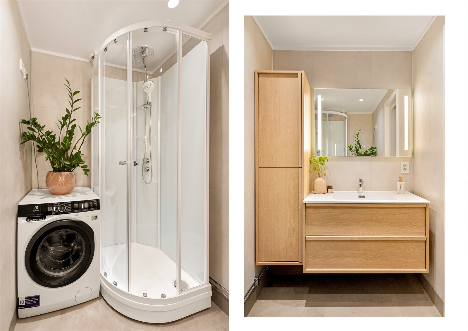 Badet ble totalrenovert i 2026 og fremstår med moderne standard og gjennomførte materialvalg. Galleribilde