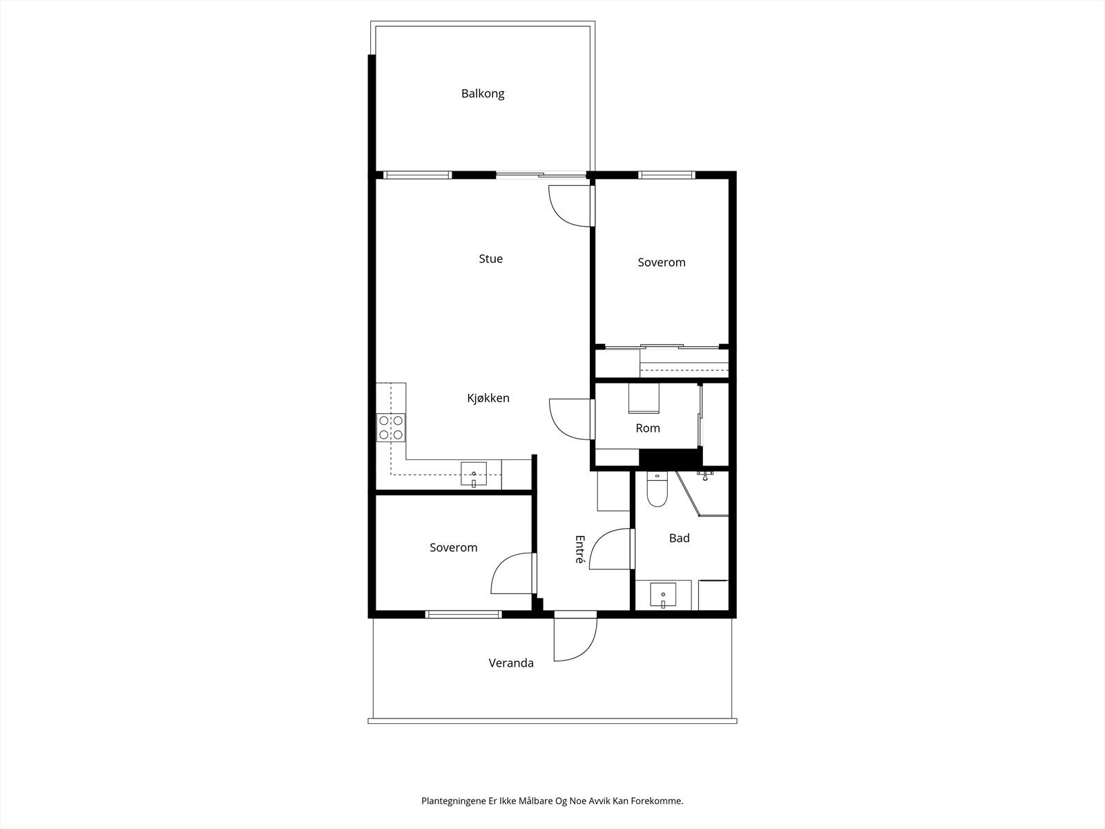 Leiligheten har en arealeffektiv planløsning med to soverom, bad, bod og åpen stue/kjøkken. Galleribilde