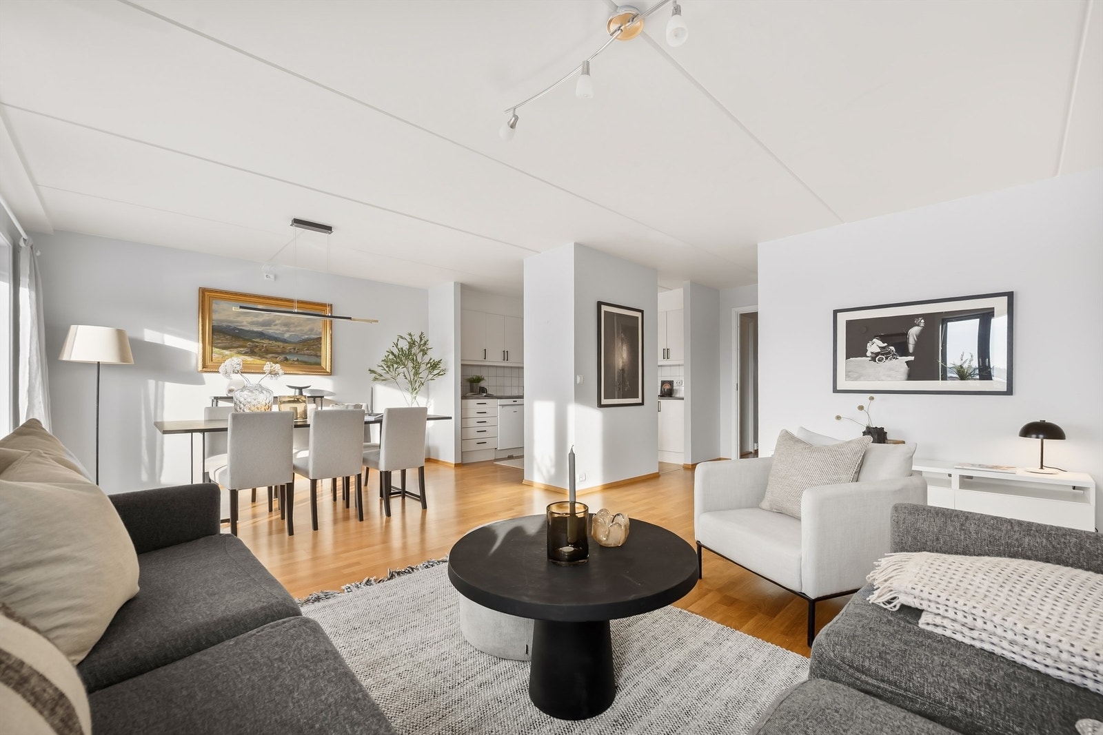 En gjennomtenkt romfordeling skiller soveavdelingen fra de sosiale sonene. Galleribilde