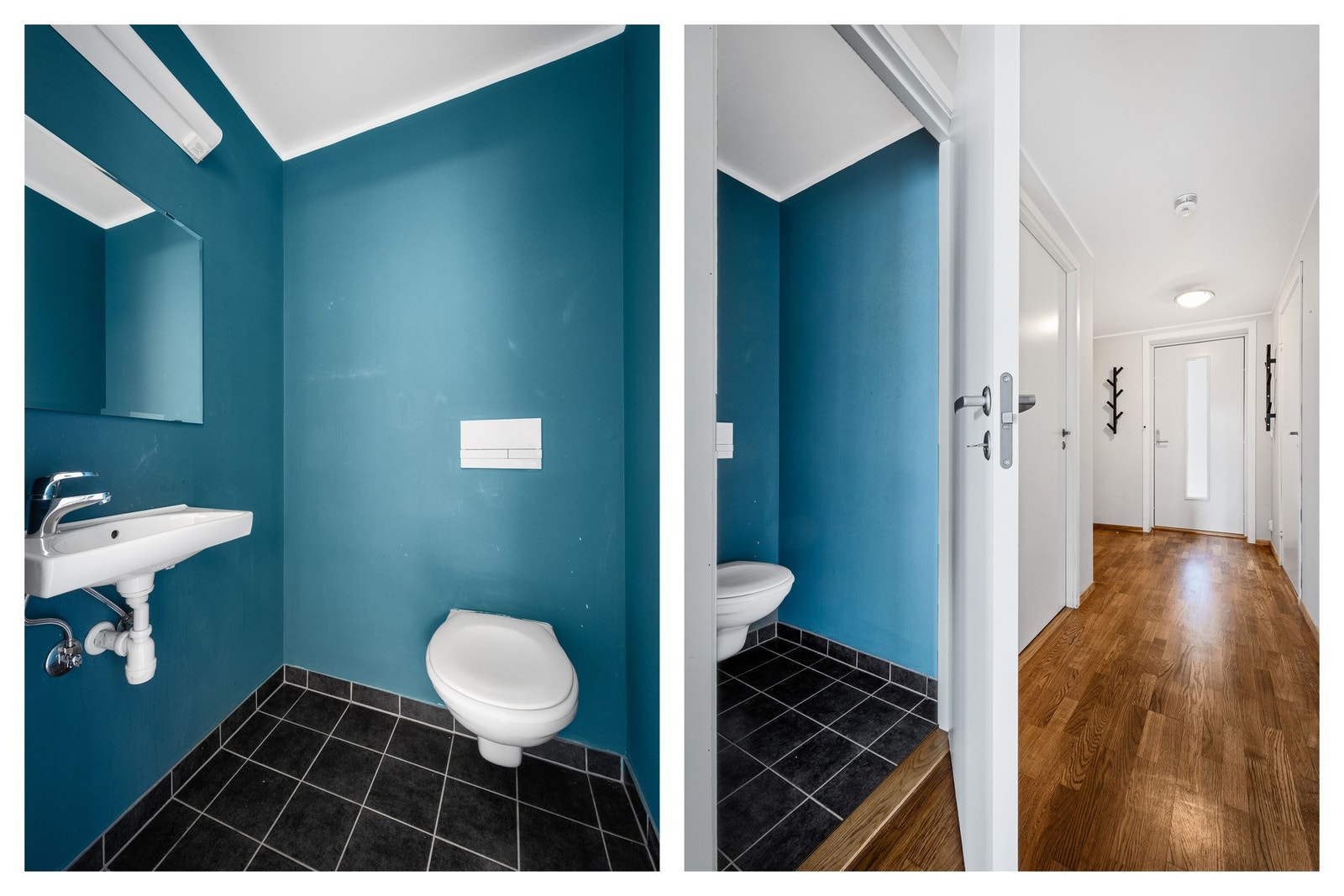 Separat toalettrom med malte vegger og fliser på gulv Galleribilde