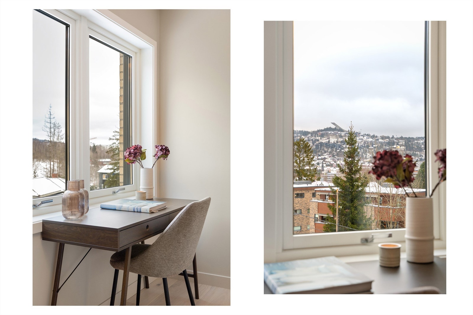 Ved vindusposten er det fin plass til en liten kontorplass, utfordringen er å ikke drømme seg bort i utsikten gjennom arbeidsdagen. Galleribilde