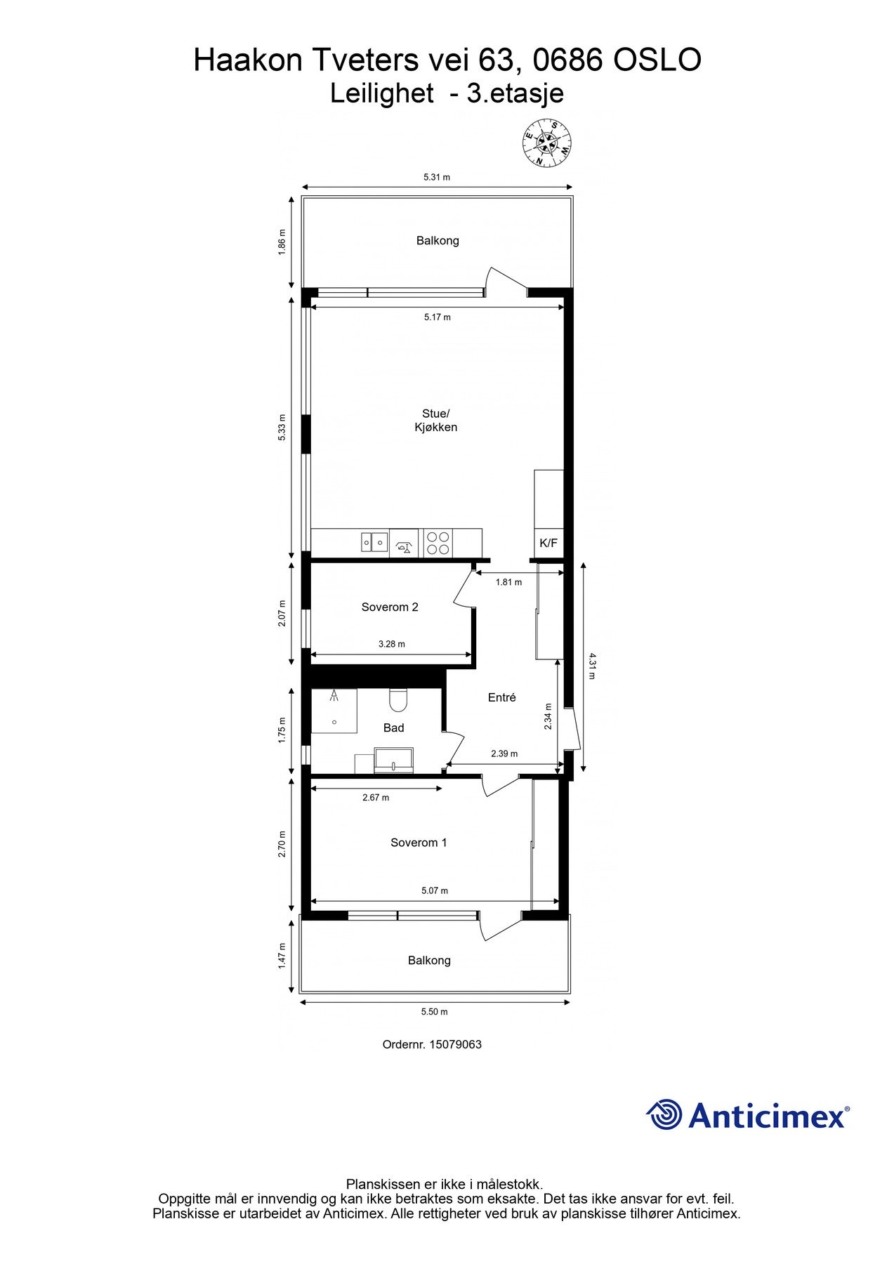 Plantegning 3. etasje med heis. I tillegg disponerer leiligheten en kjellerbod på ca. 4m² og en garasjeplass med elbil-lader i felles garasjeanlegg i kjelleren. Galleribilde
