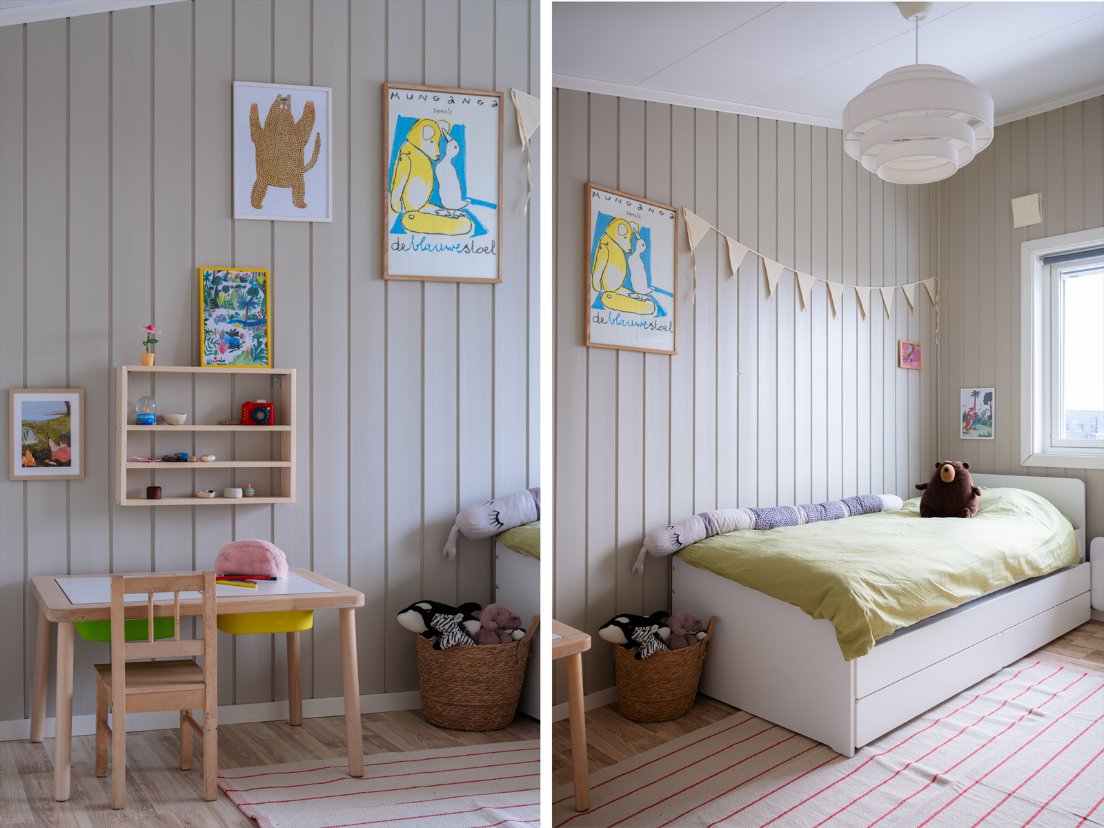 Koselig barnerom med god plass til stor seng og skrivepult Galleribilde