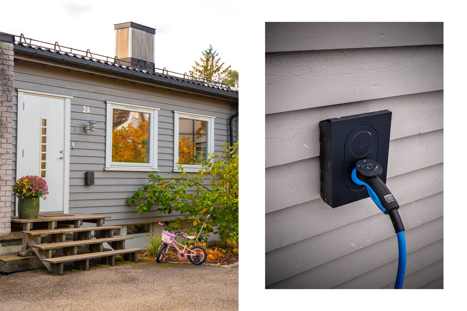 "En enorm oppgradering for oss som kom fra harde kamper om parkeringsplassene og elbilladerne der vi bodde før. Elbillader var det første vi fikk montert da vi flyttet inn. Gratis gateparkering for de som kommer på besøk har også vært et pluss" - Selgere Galleribilde