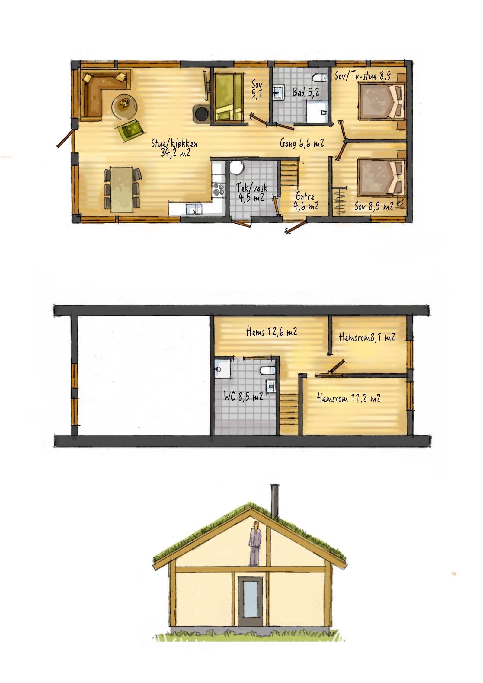 Plantegning av hyttene på 92m2 BYA Galleribilde