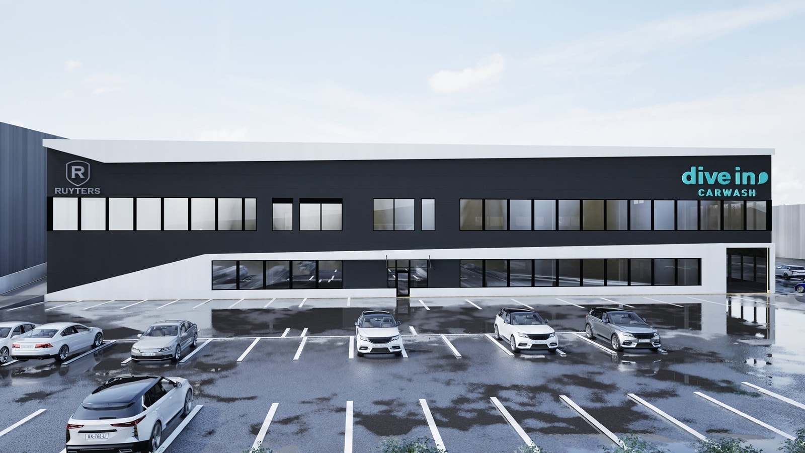 Fasade fra Solasplitten med hovedinngang i midten Galleribilde