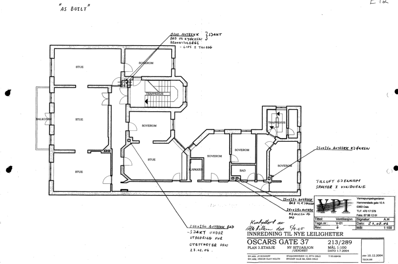 Leilighetens godkjente bygningstegning. Leiligheten er vesentlig endret uten at det er omsøkt. Kjøper må påregne å avklare godkjent planløsning med plan- og bygningsetaten. Dette er kjøpers risiko. Galleribilde