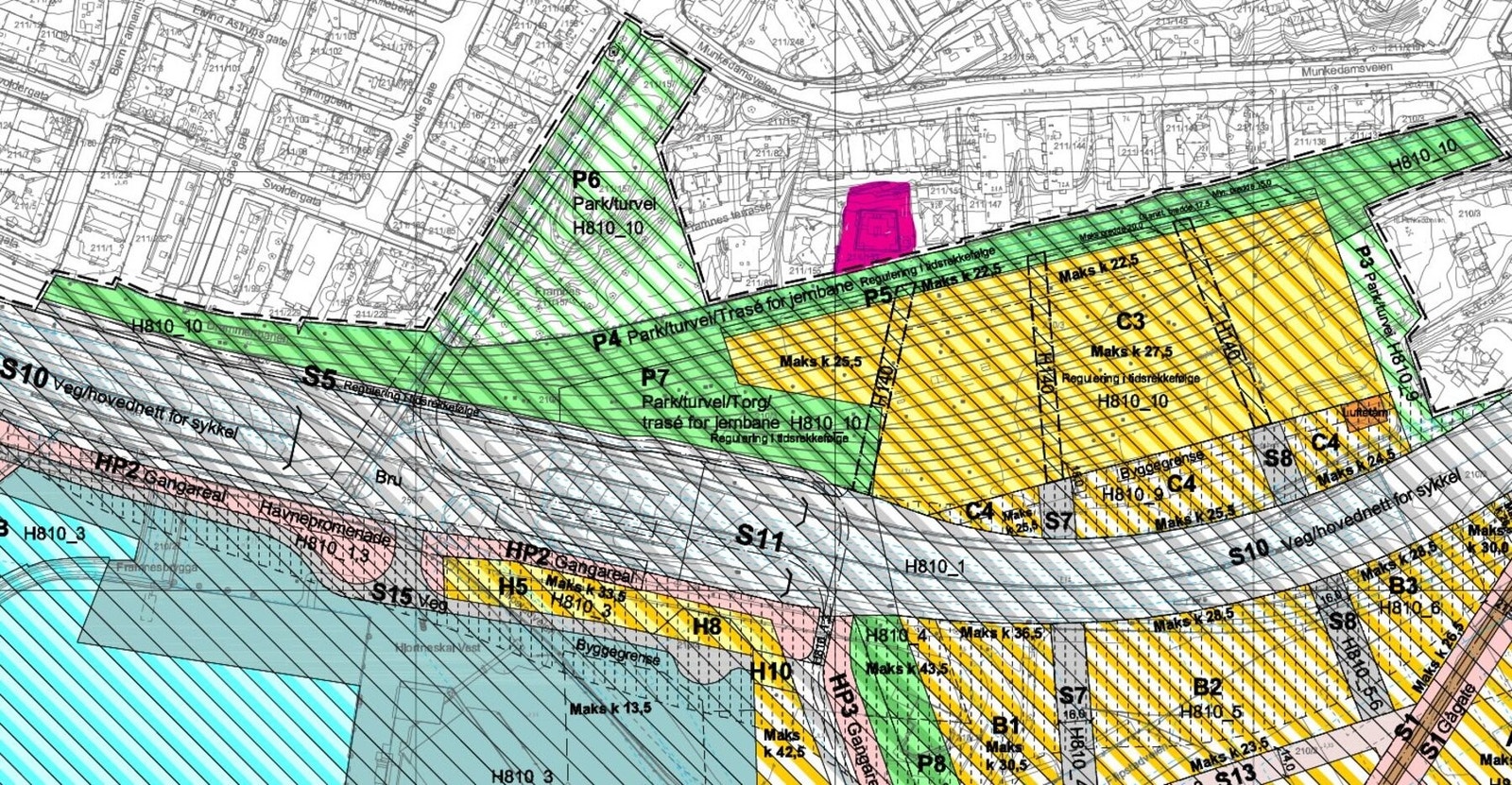 Nabotomten transformeres til en moderne bydel der dagens toglagring erstattes av parker og boliger, samtidig som E18 legges under lokk for å binde Munkedamsveien direkte og støyskjermet sammen med fjorden. Galleribilde