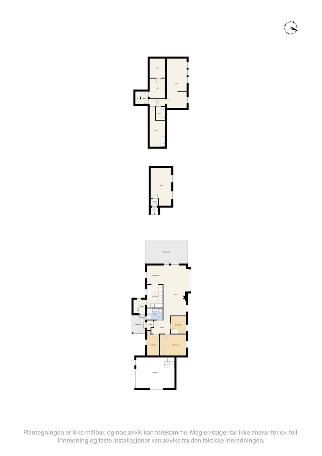 Plantegningene gir en god oversikt over boligens innholdsrike og fleksible planløsning over to etasjer. Galleribilde